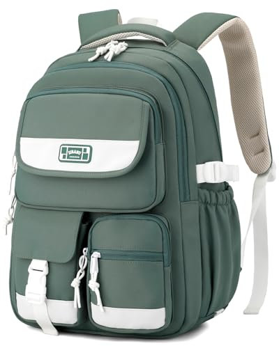 Amythe Rucksack Teenager, Schulrucksack Mädchen mit Vielen Fächern, Schulranzen für Schüler der 3. bis 5. Klasse, Mittel und Oberstufe, Nylon Tagesrucksack für Reisen Freizeit, Grün