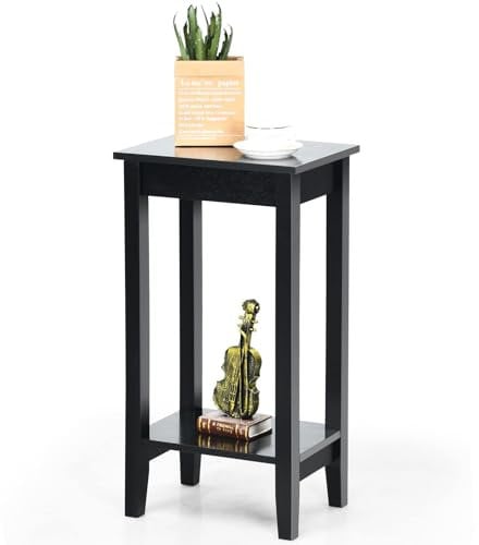 LIFEZEAL Beistelltisch 74cm Hoch, Telefontisch Sofatisch mit Ablage, Ablagetisch aus Massivholz, Holztisch Blumenhocker für Wohnzimmer, Schlafzimmer, Flur, 39,5 x 29,5 x 74 cm (1, Schwarz)