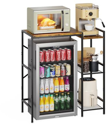 Yuyetuyo Mini Fridge Stand with Storage Shelves, Wine Cabinet, Microwave Stand, Coffee Bar, TV Stand, Bakers Rack, Beverage Refrigerator Table Adjustable for Dorm Apartment Kitchen Rustic Brown