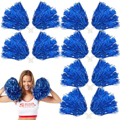 GBKDQQ 12 Stücke Cheerleading Pom Poms, Sport Pompons Cheers Ball Pompoms Cheerleader Pompons für Sportveranstaltungen, Ballspiele, Tänze, Karnevalspartys (Blau)