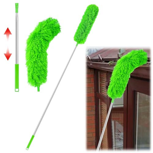 Brosse de Nettoyage de Gouttière, Outil de Nettoyage de Gouttière Extensible 2.5m, Perche Telescopique Nettoyage pour Nettoyer les Feuilles, la Toiture et les Panneaux Solaire (Vert)