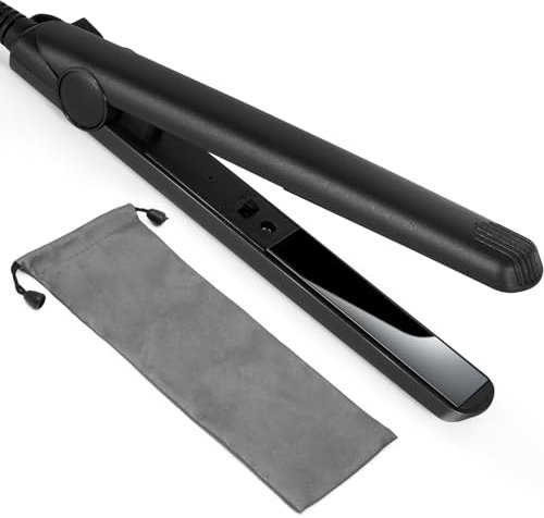 Kleines Glätteisen, Portabler Lockenstab mit Aufbewahrungstasche, Reise Glätteisen für Langes, Kurzes, Lockiges und Glattes Haar (Schwarz)