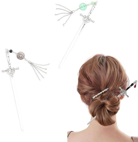 Yfaith 3 Piezas Palillos para el Cabello, Forma de Espada Palillo de Pelo, Aleación de Zinc Palillos para el Pelo para Mujer, Vintage Accesorios para el Cabello Chino Estilo, para Diseñar Peinados