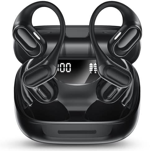 Open Ear Headphones, 3D HiFi Bluetooth 5.4 Wireless Earbuds with Noise Canceling, 67H Playtime Open EarBuds with Fast Chargin, IP7 Waterproof Light Weight Sport Earphones For Running, Fitness. Black