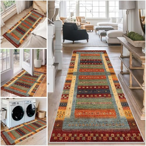 Läufer Flur Rutschfest 70 x 150 cm KüchenläUfer Teppich Küche Waschbar Flurläufer Lang Korridor Teppich Küchenteppich Vintage Teppich Läufer für Küche Eingang Wohnzimmer, Bettumrandung Schlafzimmer