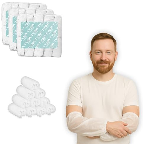 TYGA STORE 3 x 100 fundas de brazo con mangas protectoras impermeables con extremos elásticos para el hogar, limpieza, médico, talla única (blanco) (paquete de 300)