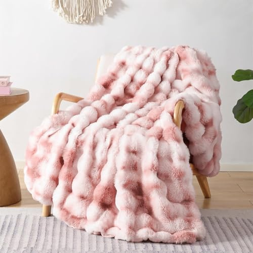 LINGKY Couverture, Jeté de Canapé 180x230 cm Rose Dégradé, Couverture lit Couverture de Canapé, Plaid Canape Fausse Fourrure Doux et Pelucheux pour Canapé et lit Chambre à Coucher Bureau