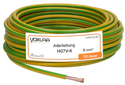 H07V-K 6 mm² gelb-grün 10 Meter Aderleitung flexibel Verdrahtungsleitung Einzelader Litze PVC 6mm2