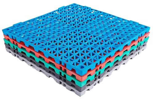 Carreaux de sol interconnectés de 30 x 30 cm, dalles de terrasse de piscine antidérapantes en PVC souple - Tapis de sol en caoutchouc avec trous pour revêtement de sol (rouge, 20 pièces)