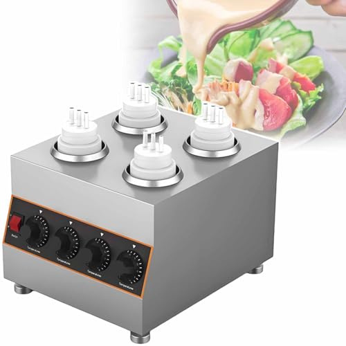 vnmudzeo Commercial Electric Hot Sauce Jam Bottle Warmer,30-85℃ Adjustment,4 Bottle Chocolate Caramel Sauce Heater Machine