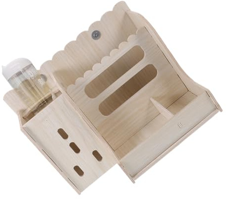 FRCOLOR Multi-function Wooden Rabbit Feeder with and Water Bottle Stable Grass Rack and Feeding Bowl for Guinea Pigs Hamsters Chinchillas Easy to Install and Clean Safe Natural Material