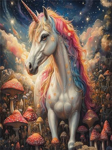5D Einhorn Diamond Painting, Wolken Diamond Painting Erwachsene, Full Drill Round Gem Art Craft Sets, DIY Mosaic Making Kreuz Stickerei Diamanten Art Kits, For Home Decoration Wall 25x35cm 0U-282