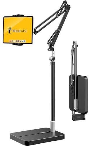 FoldWise Foldable iPad & Tablet Floor Stand - Sturdy 5kg Metal Reinforced Base, 360° Rotation, Height & Angle Adjustable iPad Holder for Bed & Sofa - Fits iPad Pro/Air/Mini, Kindle, Switch, Phone…