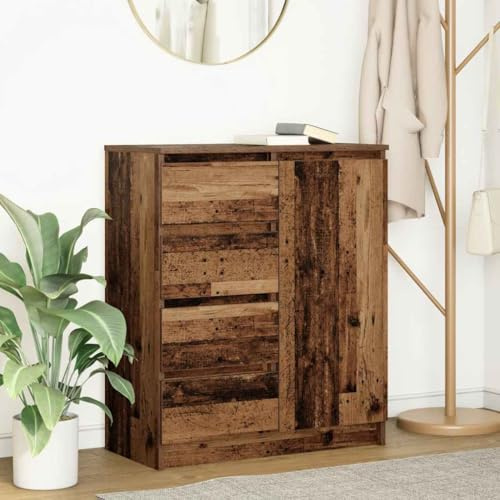 SKTQYQO Sideboard mit Tür und 4 Schubladen aus antikem Holz, 71 x 35 x 84 cm, Spanplatte, Wohnzimmerschrank mit viel Stauraum, modulares Design und personalisierbare Installation