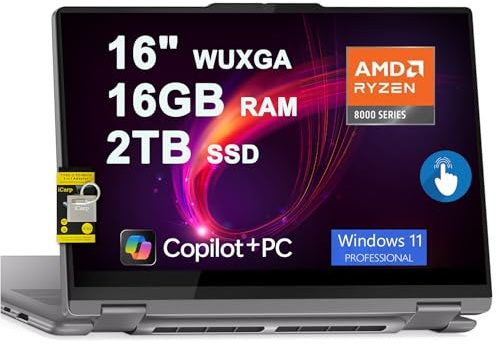Lenovo Yoga 7 Ordinateur portable 2 en 1 16 WUXGA IPS Touch AMD 8-core Ryzen 7 8840HS (>i7-12700H) 16 Go de RAM 2 To SSD pour Creator Designer Business Professional Win11Pro ICP Hub w/Copilot AI PC