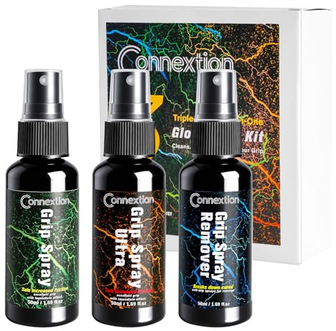 Connextion Grip-Spray-Set für Torwarthandschuhe - 50ml Premium Anti Rutsch Spray, 50ml Fußball Handschuhe Grip Spray Extra Stark, 50ml Klebstoffreiniger - Bietet Optimalen Grip und Reinigung