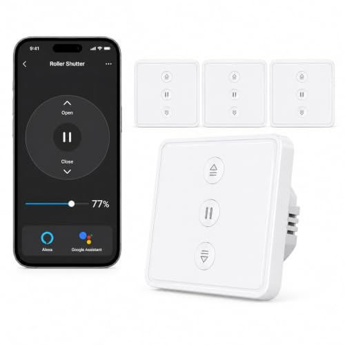 LoraTap 【5. Gen】4 Stück Rollladenschalter, Smart Schalter Jalousien, WiFi, kompatibel mit Alexa Google Home, intelligenter Timer, Wandmotor