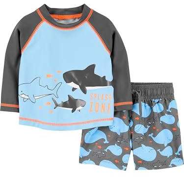 Simple Joys by Carter's Maillot de bain, haut de natation et short de bain Bébé Garçon, Bleu Ciel Baleines/Noir, 24 mois
