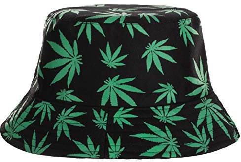 Brandsseller Sonnenhut Cannabis Design Fischerhut Sommerhut Travel Cap 100% Baumwolle Schwarz-Grün
