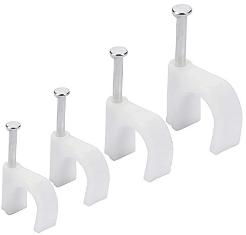 Belle Vous Pack de 400 Grapas Cable Ethernet Blancas Redondeadas con Clavo – 6 mm, 7 mm, 8 mm, 10 mm - Sujeta Cables Clavos de Hierro, Cables Eléctricos CAT5, CAT6, RG6, RG59, RJ45 y Cable de TV