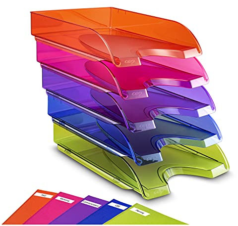 CEP Lot 5 Corbeilles à courrier Banette Organiseur Happy Vibe Rangement Bureau Papier cahiers formats A4 et 24x32cm Colori Assorti