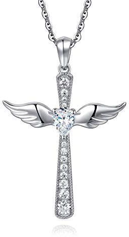 jiamiaoi Collier Croix Femme en Argent Sterling 925, Pendentif Croix Chretienne Bijoux Femme Rose