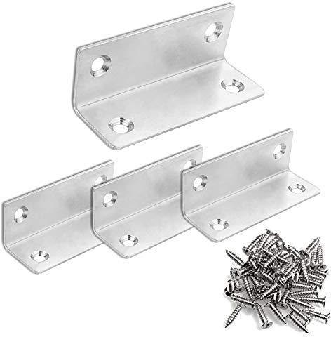 OBELON Heavy Duty Corner Brace L Bracket for Wood - 90 Degree Angle Brackets 60x25x25mm, Stainless Steel Metal Corner Brackets for Shelves, Pergola, Cabinets, Fence, Raised Beds, Silver, 4 Pack