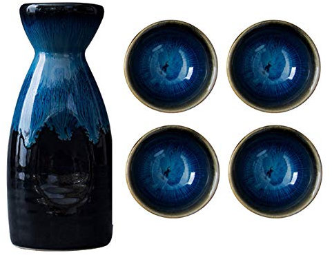 Uziqueif - Juego de 5 tazas de sake japonesas (300 ml, cerámica), diseño japonés