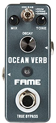 Fame Ocean Verb, Reverb Effekt für Gitarren, 3 Hall-Effekt-Modi (Room, Spring, Shimmer), Decay, Tone und Mix Regler, True Bypass, Kompaktes Metallgehäuse