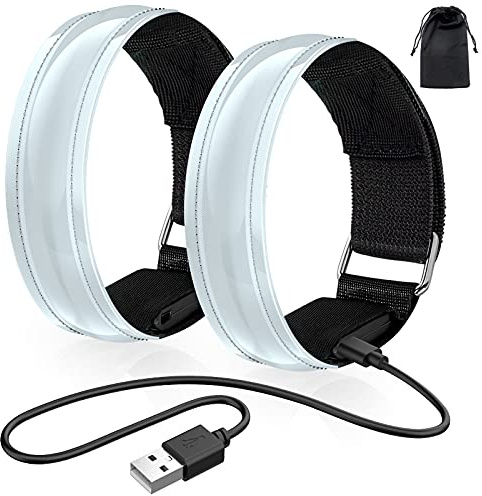 lanpard Led Armband Aufladbar, 2 STK Leuchtarmband USB Reflektorband Reflective Band Led Armbänder Leuchtband Kinder Reflektorbänder für Joggen Laufen Sport