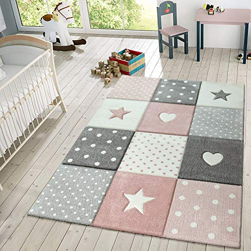 TT Home Kinderteppich Teppich Kinderzimmer Mädchen Kinder 3D Prinzessin Sterne Krone, Farbe: Pink, Größe:133 cm Quadrat