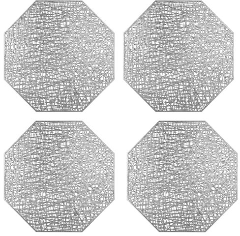 4 Stück Ausgehöhlte Tischsets, Silber metallische Tischsets Laminierter Rutschfester Tisch Tischset PVC- Isolationspads, für Weihnachten, Bankett, Geburtstag, Hochzeit