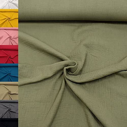MAGAM-Stoffe Greta Musselin Stoff Double Gauze uni Oeko-Tex Meterware 50cm (18. Olive)