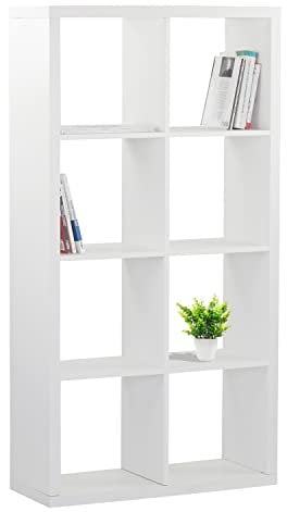 Wehome - Libreria A 8 Vani, Mobiletto Multiuso, Mobile Ingresso In Legno Melaminico,mobiletto Armadietto Mobile Soggiorno, Salvaspazio, Arredamento Casa, Studio, Ufficio (Bianco)