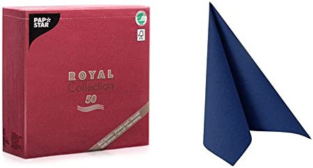 Papstar Servietten/Tissueservietten bordeaux Royal Collection 40x40 cm, 1/4-Falz, FSC-zertifiziert, Stoffoptik, 1 X 50er Pack & Servietten/Tissueservietten dunkelblau Royal Collection 40x40 cm