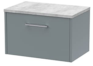 Hudson Reed JNU2322LBG Juno Modern Bathroom Wall Hung Single Drawer Vanity with Bellato Grey Laminate Worktop, 600mm, Matt Coastal Grey