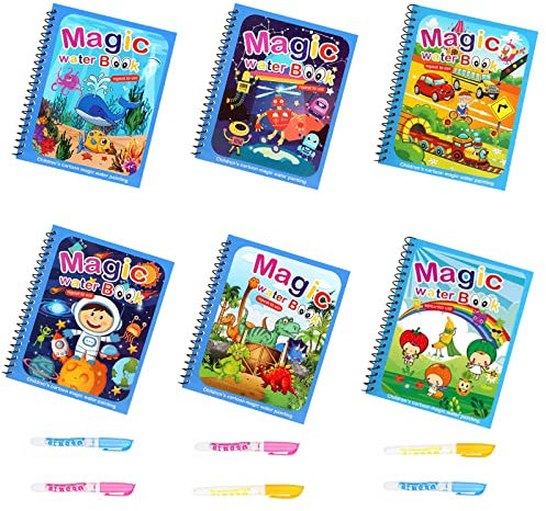 Magisches Wassermalbuch 6 StüCk WassermalbüCher FüR Kinder Water Wow Malbuch Wiederverwendbares Zaubermalbuch Mit Wasserstift PäDagogisches Doodle Malen Spielzeug FüR Jungen MäDchen(Ab 3 Jahren)