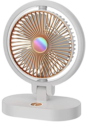 Colcolo Kleiner Tischventilator mit Nachtlichtern, USB, tragbar, leise, 4 Geschwindigkeiten, Tischlüfter für Büroräume, Zuhause, Reisen im Innenbereich, weiß golden