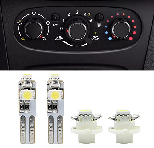 NSLUMO Led A/C Air Conditioning Control Switch Knob Light For Dacia Duster Sandero Logan 4pcs White Heater Control T5 LED Climate Control A/C Light Bulbs