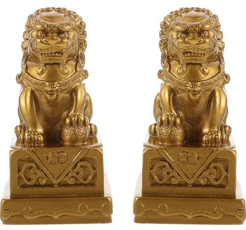 Garneck 2st Fu FOO Hundefiguren -Statue Waldtierfigur Chinesische Löwenstatuen Home Decoration Fu Hunde Schreibtischaufsatz Mini-löwenfiguren Auto Statue Wilden Haushalt Harz China