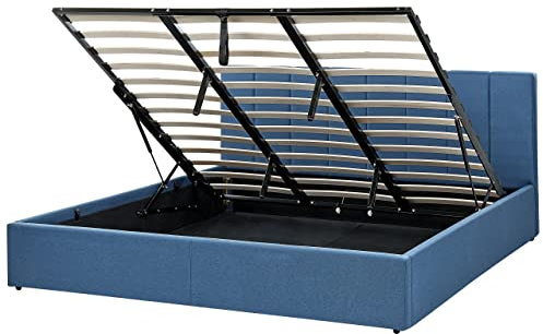 Elegantes Bett Polsterbezug mit Bettkasten hochklappbar blau 180 x 200 cm Dreux