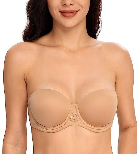 DotVol Damen Trägerloser BH Rückenfrei Ohne Träger Push Up Büstenhalter mit Geformte Cups für Abendkleider Ballkleider Brautkleider(80D,Pekannuss)