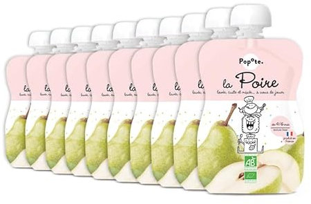 POPOTE - Purée Poire Bio - Dès 4/6 Mois - Recette 100% Fruits Sans Sucres Ajoutés - Texture Adaptée Aux Bébés - Idéal Pour Diversification Alimentaire - Format Pratique - Pack 10 x 120 g