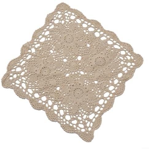 Countryside Vintage-Tischdecke, quadratisch, Baumwolle, Spitze, gehäkelt, Blumenmuster, Tischdecke für Zuhause, Hotel, Café (40 x 40 cm, Beige)