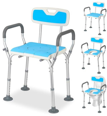 Eulenke Duschstuhl | 3-in-1 Toilettensitz | Duschhocker 135KG belastbar | Rahmen erhöhter Badewannen Einstiegshilfe | Badewannensitz mit Armlehne und Rückenlehne | Badhocker für Behinderte Und Ältere