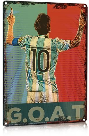 Vintage Style Lionel Messi Metall Blechschild - G.O.A.T für Sportbar, Garage & Wanddeko, 20 x 30 cm Deko für Fußballfans