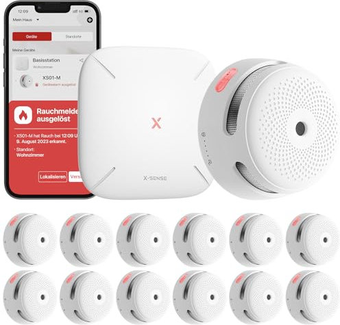 X-Sense Détecteur de Fumée Connecté, Kit de Sécurité pour la Maison avec SBS50 Station de Base, Conforme à la Norme EN14604, Compatible avec l'Appli X-Sense Home Security, FS121