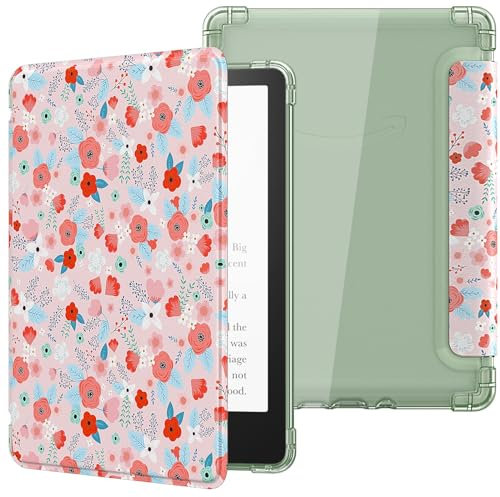 MoKo Coque pour 6,8 Kindle Paperwhite 11 Gén Modèle 2021, Étui de Protection Ultra Clair en TPU Souple et Transparent avec Auto Réveil/Sommeil, Rose de Printemps