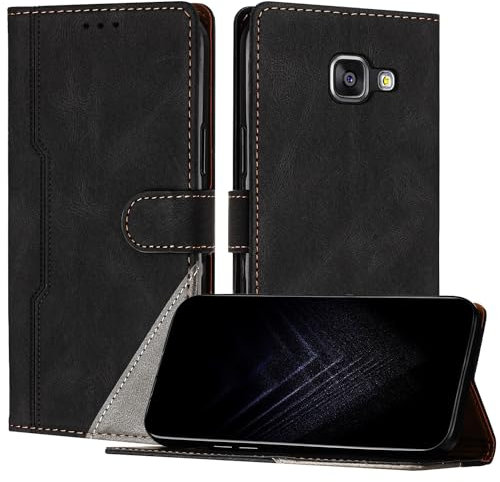 Netany Schutzhülle für Samsung Galaxy A510/A5 2016, PU Leder Flip Wallet Handyhülle mit magnetisch Kartenfächer Standfunktion Hülle für Galaxy A510 - Schwarz