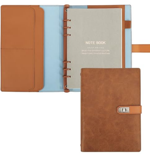 Skycase A5 Ringbuch aus PU-Leder, 6-Ring Loseblatt-Notizbuch, Nachfüllbarer Planer & Ordner, Braun – Elegantes Notizbuch für Büro, Schule und Studium